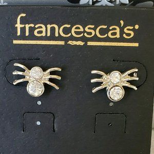 Francesca's Rhinestone Silver SPIDER Halloween Spooky Pierced Earrings